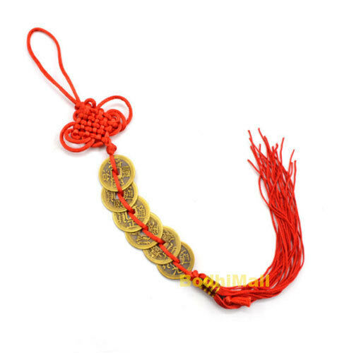 Feng Shui Lucky Charm 6 Coins Red Chinese Knot