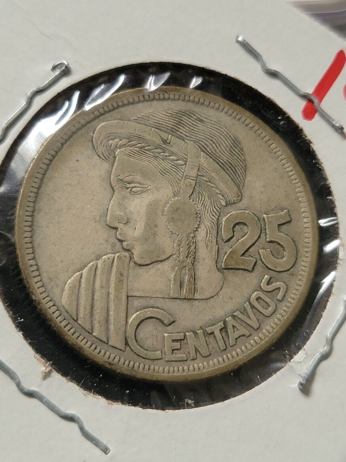Guatemala 1957 25 Centavos Silver Coin + Vf