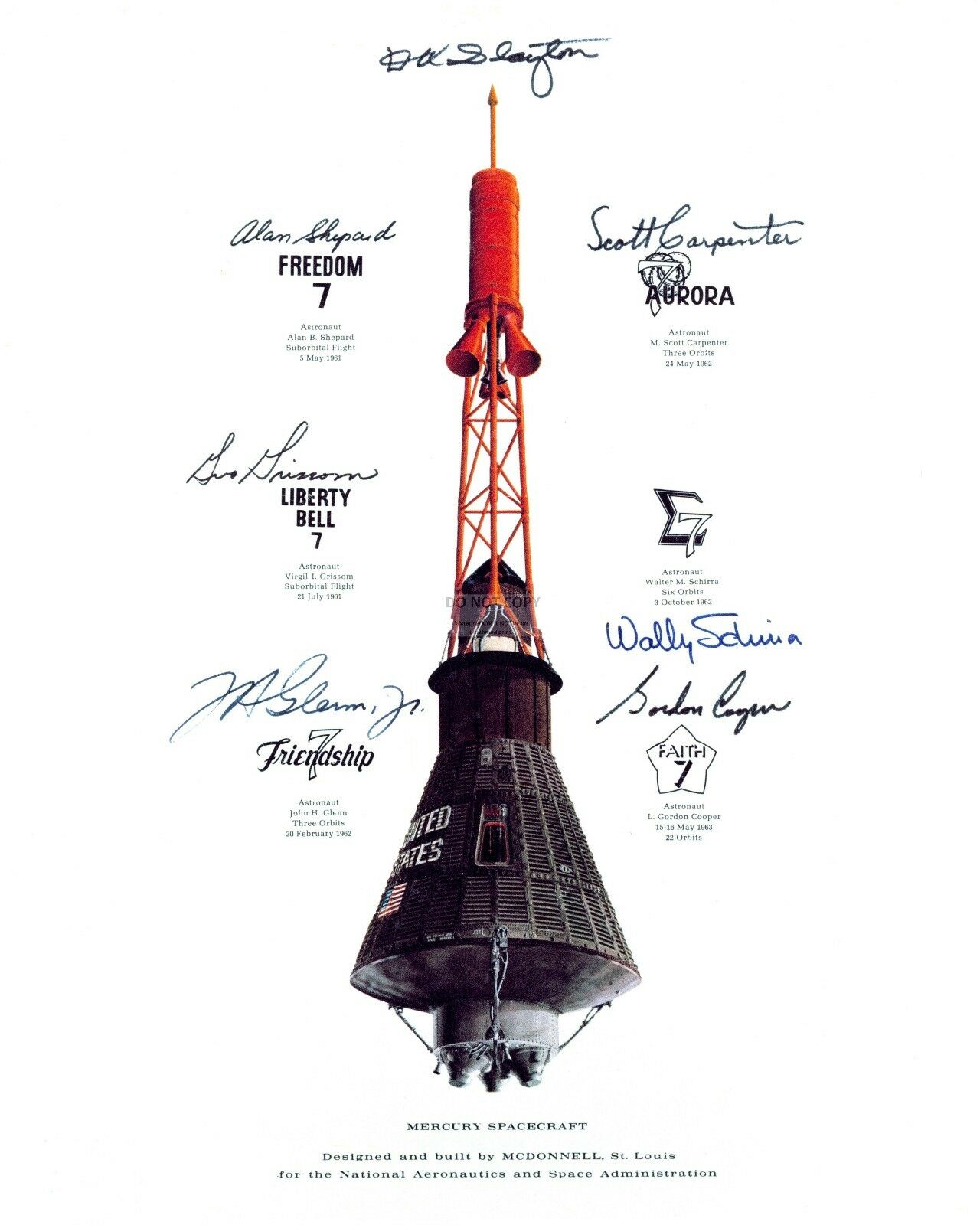 Mercury Capsule Mission Insignia Simulated Autographs - 8x10 Nasa Photo (aa-168)