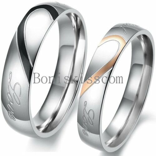 Couple Love Heart Stainless Steel Comfort Wedding Band Engagement Promise Ring