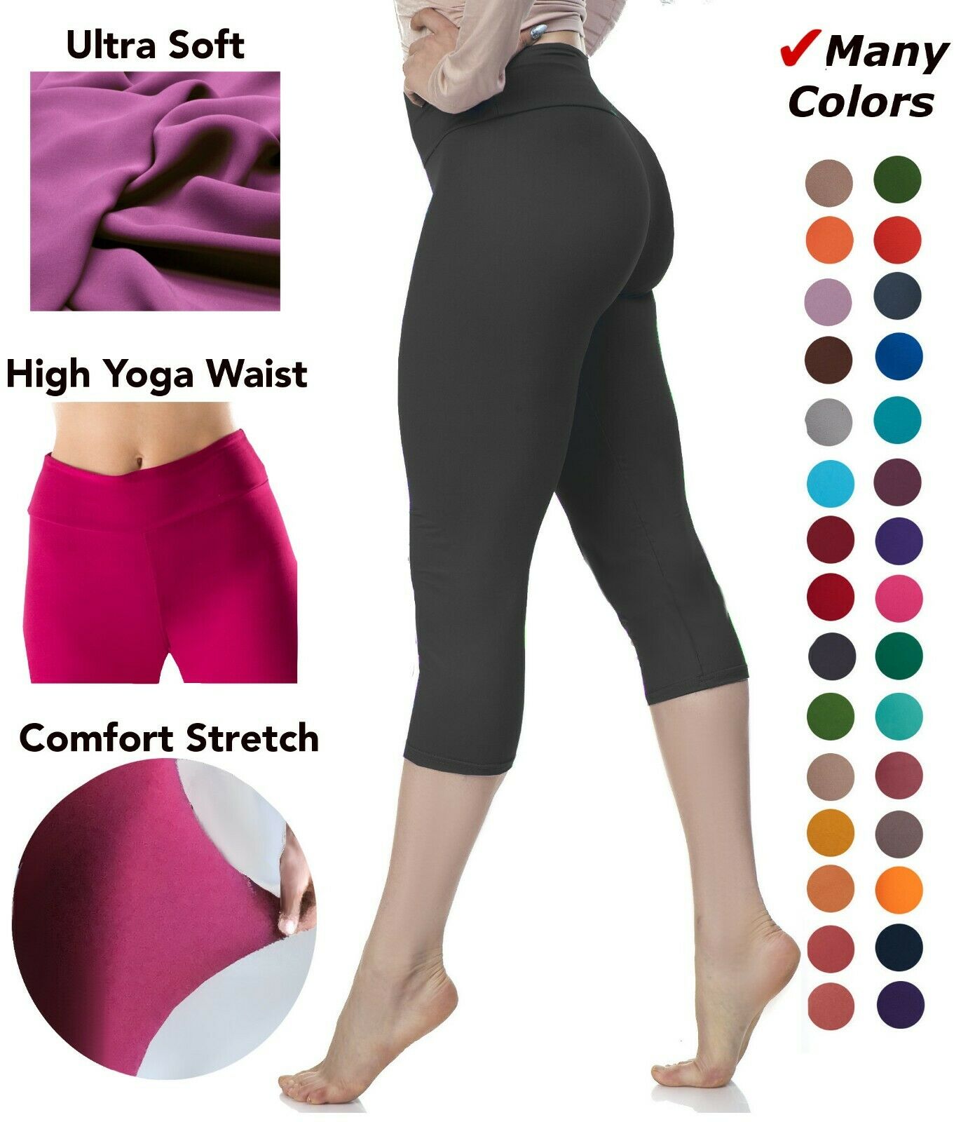 Extra Soft Capri Leggings With High Wast - 20 + Colors - One Size And Plus Size