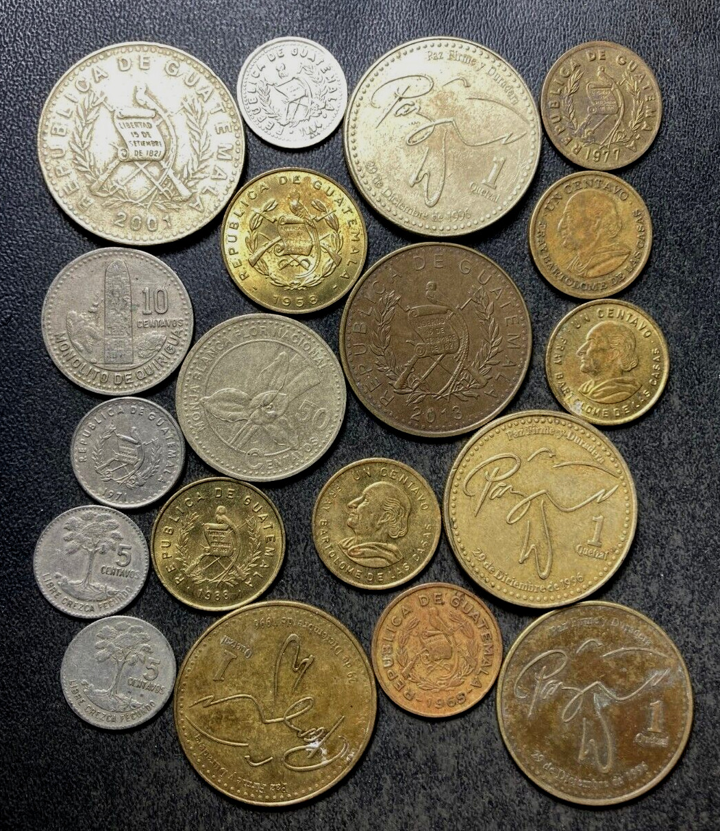 Old Guatemala Coin Lot - 1958-present - 19 Collectible Coins - Lot #n8