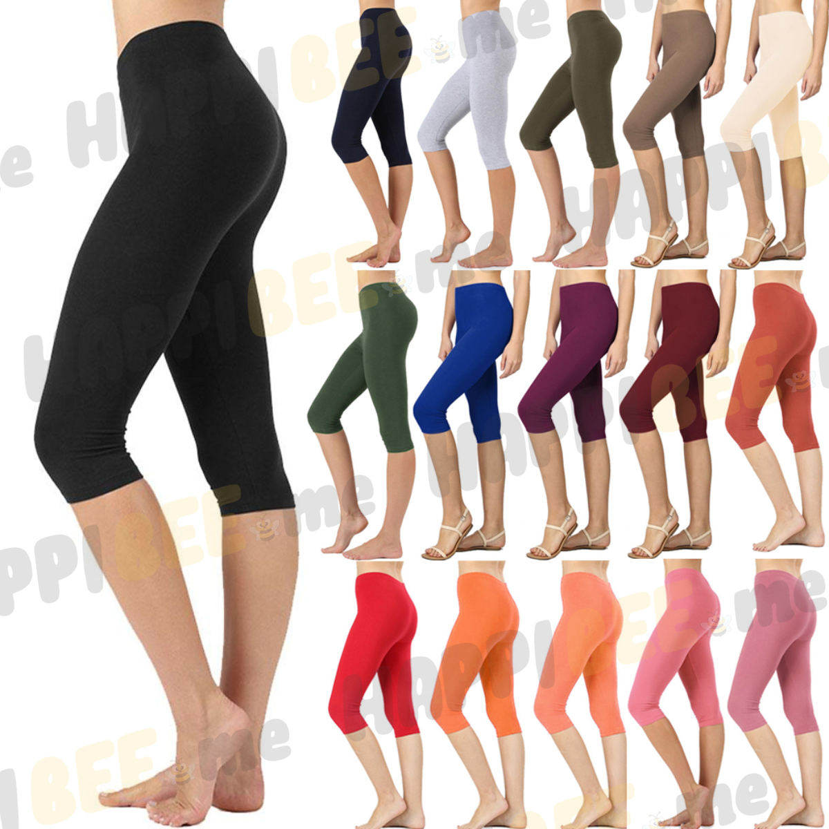 Women Stretch Cotton Capri Leggings Yoga Pants Slim Fit Color Gym Fitness