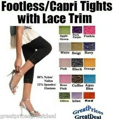 Ladies Footless Tight/capri Leggings With Lace Trim Angelina One Size