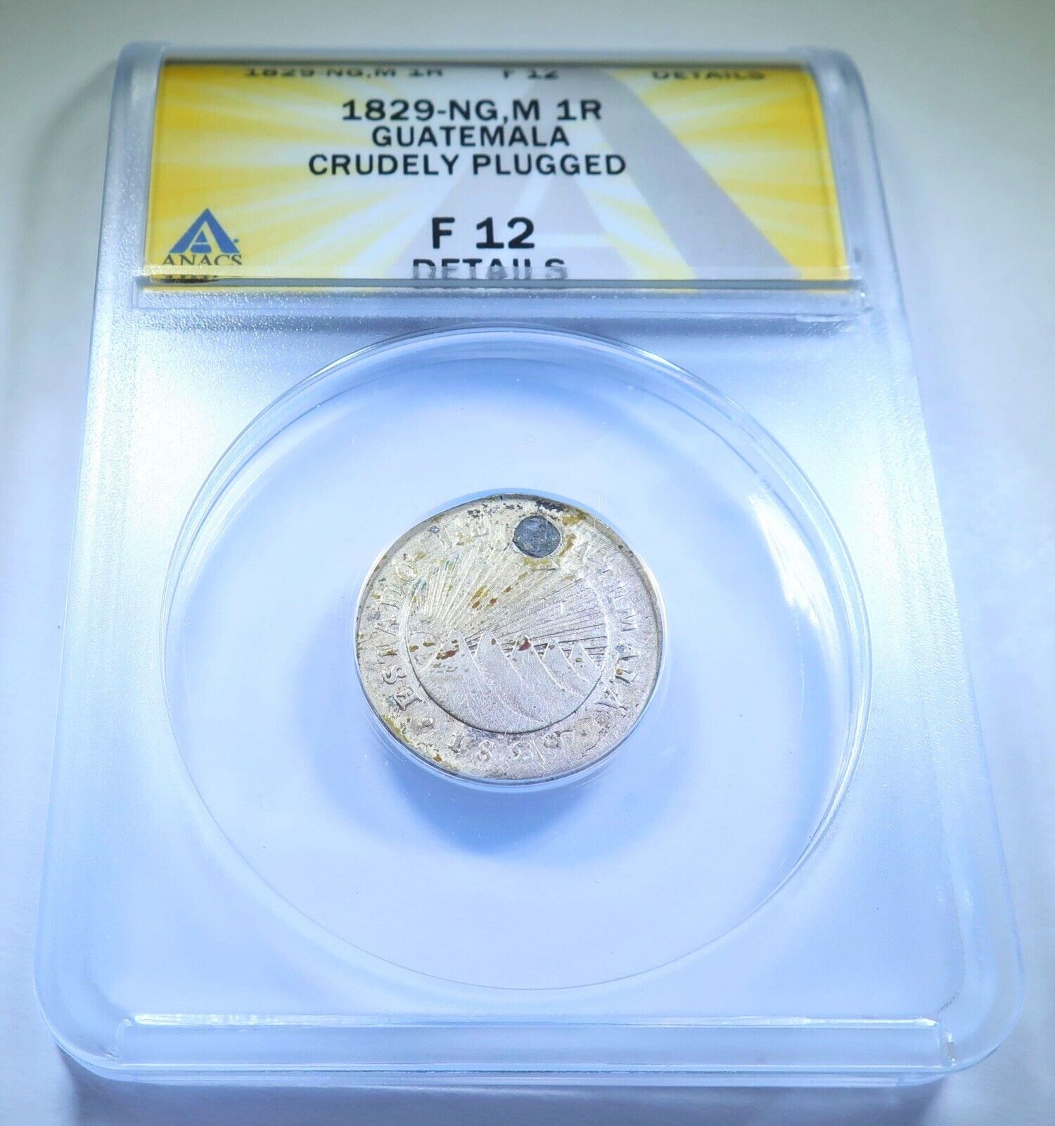 Anacs 1829 Ng-m Guatemala Silver 1 Reales ("4 Known; Rare") Provisional Coin