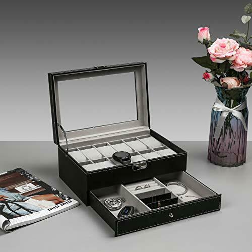 Ogrmar 12 Slot Pu Leather Lockable Watch Storage Boxes Men & Women Jewelry Di...