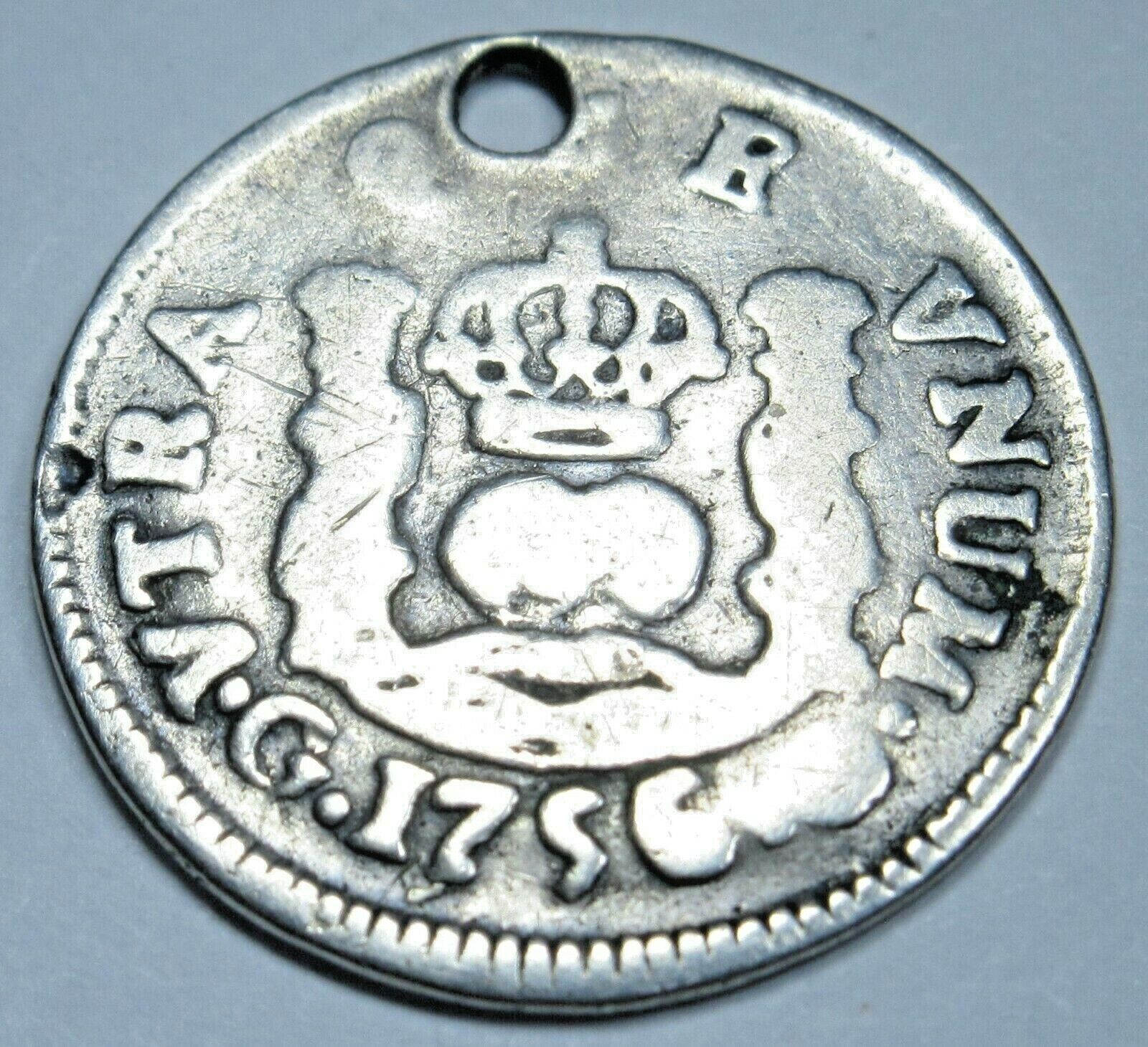 1756 Guatemala Silver 1/2 Reales Spanish Colonial Antique 1700's Columnario Coin