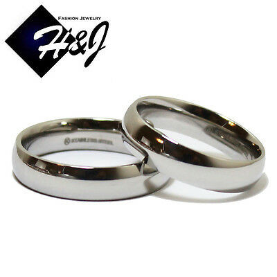 His & Hers 2 Pcs Stainless Steel 5mm Silver Plain Simple Wedding Band Ring Sets