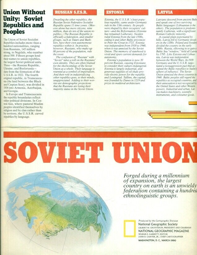 Vintage - National Geographic Map - Soviet Union - 1990