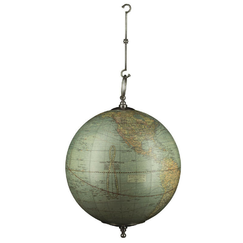 Small Weber Costello Hanging World Globe Pewter Finish Hooks 5.5" Nautical Decor